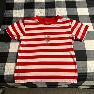 4hunnid white and red stripes shirt. Small